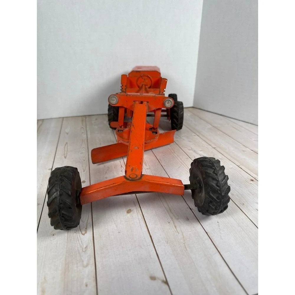 Vintage 1950s Ny-Lint Toys Pressed Steel Road Grader Orange 19 inch Construction
